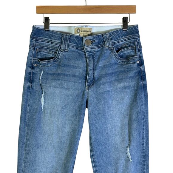 Democracy Ab Technology Jeans Womens 8 Medium Wash Distressed Frayed Hem Casual - Picture 2 of 7